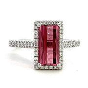 14K White Gold Pink Tourmaline and Diamond Halo Ring